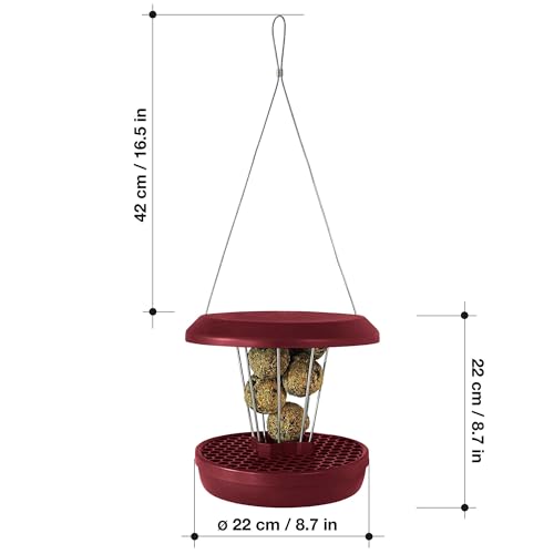 SWISSINNO Bird Feeders - No Mess Fat Ball/Suet Feeder for Outdoors Hanging - Smart Birds Lucerne Spill Proof Wild Cardinal Bird Feeder with Integrated Seed Catcher Tray - Burgundy - color: Burgundy, style: Lucerne