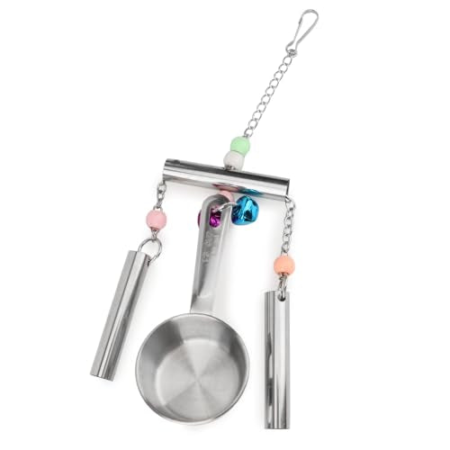 Hypeety Stainless Steel Bird Bell Toys Heavy Duty Hanging Bell Toy for Cage | Rustproof, durable, safe for metal cage, easy-hanging, with 1 spoon, for cockatoos/macaws/african grey/large parrots and bird - color: Bells+Spoon