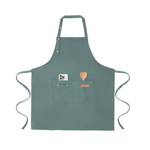 Tosewever Art Aprons for Women Painting Pottery Baking, Mens Buckle Straps Kitchen Apron with Pockets for Chef Cooking - color: Muted Green