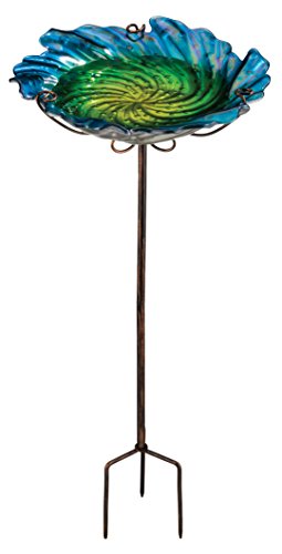Regal Art & Gift Bird Feeder/Bath with stand, Birdwatching essential, Durable Glass & Metal, Outdoor Decor, Easy-Fill, Heavy duty poles, Ideal for Porch, Patio, Backyard, Garden - 12”L x 12”W x 25”H - color: Green