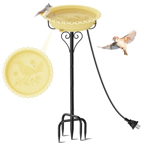 Bird Bath for Outside,12" Plastic Removable Bowl,Beige | Heavy Duty Metal 5 Prongs Base,Easy CLean,Weather-Resistant,Rust-Proof,40" Freestanding Birdbath for Garden Patio Yard Lawn - color: Beige-Freestanding