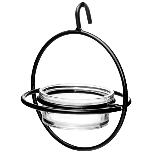 Monarch Abode Hanging Bird Feeder for Outdoors – Hanging Zazu Birdfeeder with Clear Glass Bowl & Metal Perch for Small Birds, Matte Black Decorative Wild Bird Feeder for Outside Garden Patio Deck Yard - color: Black, style: Glass Bird Feeder