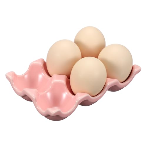 uxcell Ceramic 6 Cups Egg Tray Holder, Porcelain Eggs Container for Home Countertop Kitchen Storage Refrigerator Fridge Decorative Serving Display, Pink - color: Pink