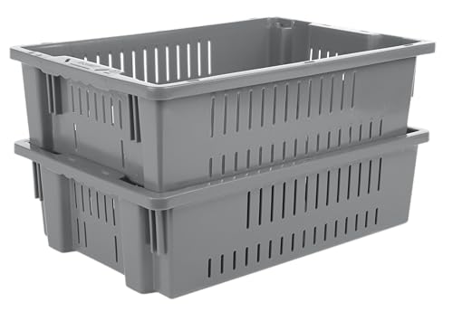Hudson Exchange 20 x 13 x 5.6" (4 Pack, 4.5 Gallon) Agricultural Nest and Stack Vented Crate Handled Storage Container Tote, Gray - color: Gray