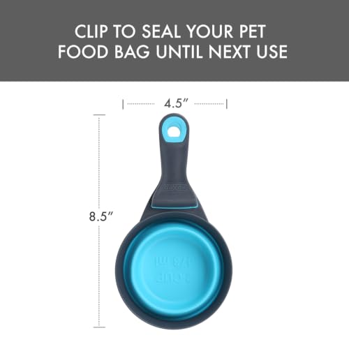 Dexas Popware for Pets Collapsible Klip Scoop, 3-in-1 Pet Food Scoop, Measuring Cup and Bag Clip, 2 Cup Capacity, Blue - color: Blue, size: 2 Cup Capacity