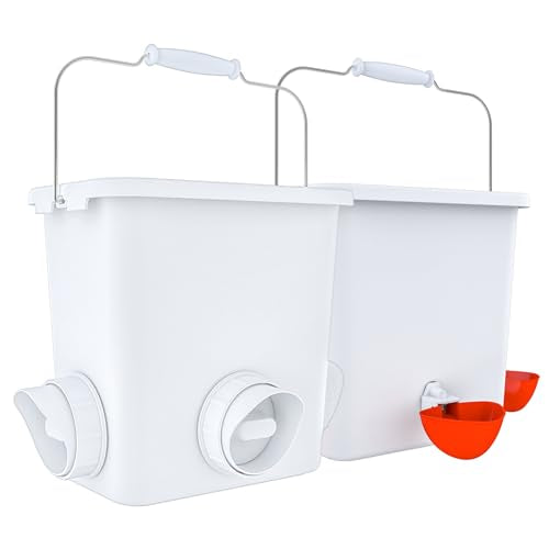 Large Automatic Chicken Feeder and Waterer Set Hanging Chicken Water Feeder Poultry Feed Bucket - color: White