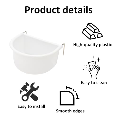 4Pcs Bird Cage Feeder Cups, Hanging Plastic Food and Water Bowls with Metal Hooks for Small Birds, Parrots, Parakeets, Pigeons, Cage Accessories and Feeding Supplies