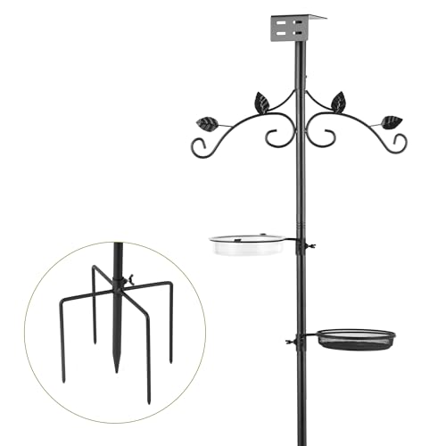 ERYTLLY Bird Feeder Pole Stand, 91 Inch Bird House Pole with 5-Prong Base Shepherds Hook for Hummingbird Feeders, Adjustable Bird Feeder Stand with Water Bowl Metal Mesh Tray for Outdoor Garden Decor - size: 91 in with Hooks and Feeders Kit