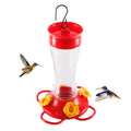 Nature's Rhythm Bird Feeder 4 bee Guard Plastic Yellow Flowers Feeding Port 8oz Glass Pinch Waist Hummingbird Feeder (1Pcs) - color: Red-Yellow Flowers, size: 1pcs