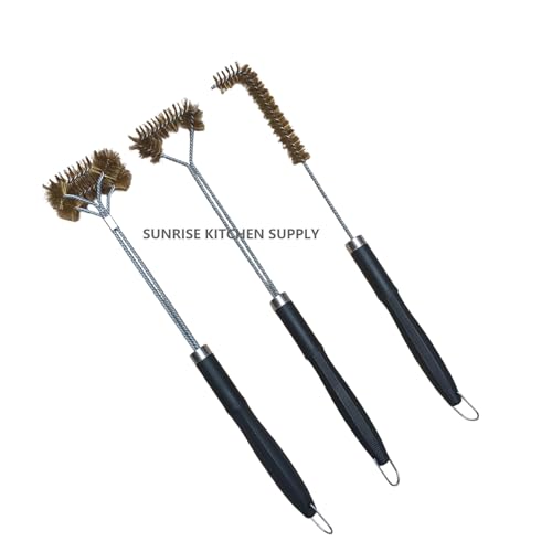 SUNRISE Fryer Brush with Long Handle (Brass with Plastic Handle, L, Single, and Double Brush) - color: Brass With Plastic Handle, size: L, Single, and Double Brush