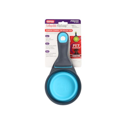 Dexas Popware for Pets Collapsible Klip Scoop, 3-in-1 Pet Food Scoop, Measuring Cup and Bag Clip, 1 Cup Capacity, Blue - color: Blue, size: 1 Cup Capacity