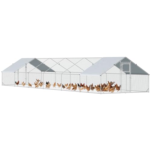 PawHut Large Chicken Coop w/ 420D Waterproof Anti-UV Cover 39' x 10' x 6.4' | Metal Chicken Run, Spire Shaped Walk In Fence Cage Hen House, Outdoor Yard Farm Use, 1" Tube Diameter - size: 472.4"L x 118.1"W x 76.8"H