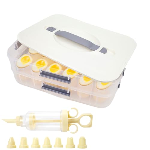 2-Layer Deviled Egg Containers With Lid, 36PCS Deviled Egg Tray Carrier with Handle and Piping Tool, Portable Stackable Egg Holder Platter Holder Organizer for Refrigerator Party Picnic Leak-Proof