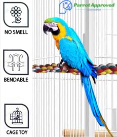 2pcs 48inch(122cm) Parrot Rope Perches,Bendable Climbing Standing Chew Cage Toys Heavyduty Made Bungee Toys for Large to Regular Size Birds - color: Red yellow blue, size: 48'x2