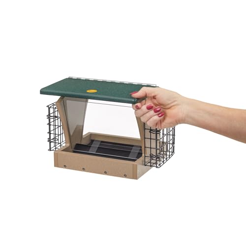 Birds Choice SN200-S Two-Sided Hopper Feeder, Recycled Bird Feeder w/Two Suet Cages, Medium, Taupe/Green | Two-Sided Recycled Plastic Feeder, Serves Seed and Suet Together, Weather-Resistant for Year-Round Feeding - style: Taupe/Green w/ Suet Cages