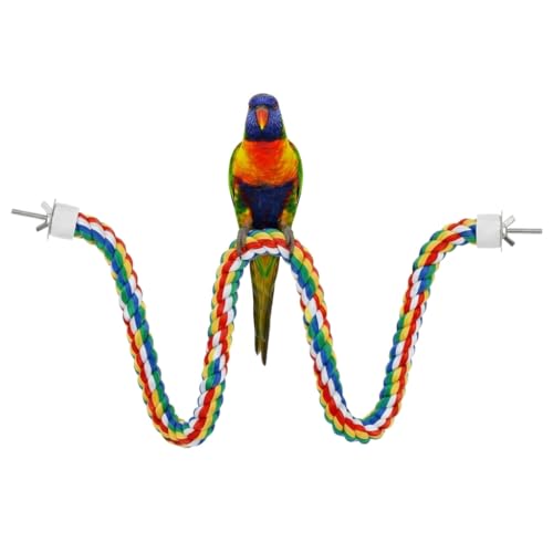 iplusmile 44 Inch Bird Perch, Cotton Rope Bird Toy for Large Parrots, African Greys, Cockatiels, Bendable Climbing Rope Perches for Cage Toy, 1.18" Extra Thick - size: 44" × 1.18"