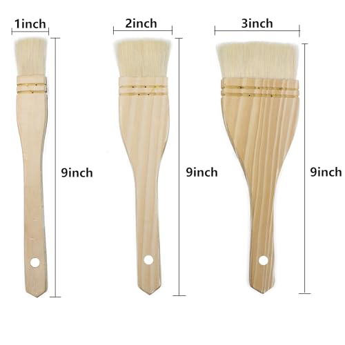 Septe Flat Hake Brushes, Wide Flat Bristles, 9x1,9x2,9x3 Inches, 3 Pcs | Sheep Hair Hake Paint Brush with Wooden Handle, Suitable for Watercolor Painting, DIY Crafts, Pottery, Baking Pastry and BBQ - size: 9 x 1 Inches, 9 x 2 Inches, 9 x 3 Inches