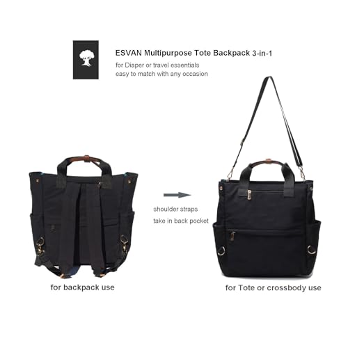 Diaper Tote Bag Totepack Backpack Crossbody Bag 3 in 1 for Women Laptop Backpack Multifunctional with Insulated Pockets - color: B Black