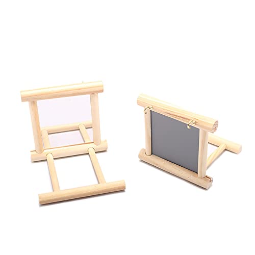 2 Pcs Wooden Bird Mirrors Family Bird Parakeet Mirror Bird Swing Parrot Cage Toys Parrot Interactive Play Toys Birdcage Fun Platform Stand Toys with Perch
