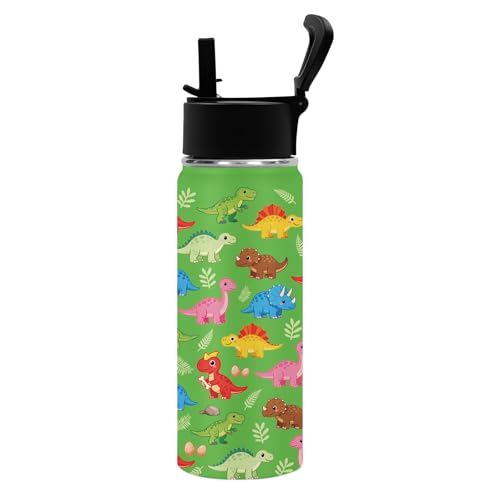 Dinosaur 18oz Water Bottle, with 2 Lids Handle, Insulated Sport Cup | 18oz Stainless Steel Travel Tumbler, Reusable Leak proof Anti Slip Boot Mug,Christmas Birthday Dinosaur Gift for Son - color: Dinosaur1