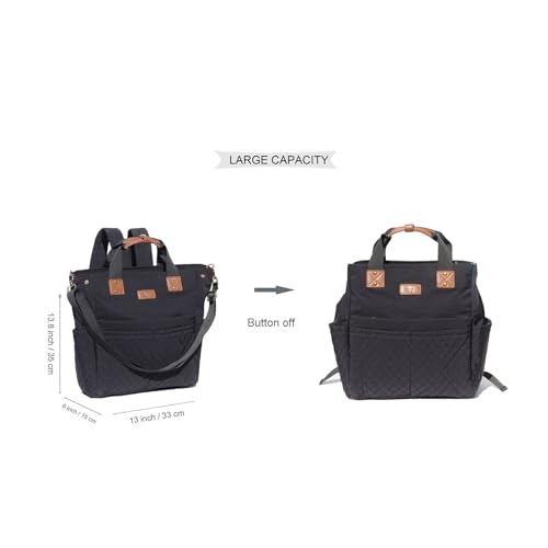 Diaper Tote Bag Totepack Backpack Crossbody Bag 3 in 1 for Women Laptop Backpack Multifunctional with Insulated Pockets - color: B Black