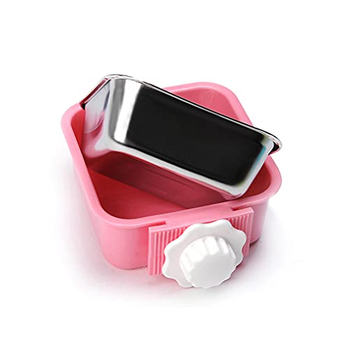 Crate Dog Bowl,Removable Stainless Steel Water Food Feeder Bowls Crate Coop Cup,Pet Cage Bowls with Bolt Holder for Cat, Puppy, Birds, Rats, Rabbits Small Animals ((Blue+Pink) Square, Samll) - color: (Blue+Pink) Square, size: Small