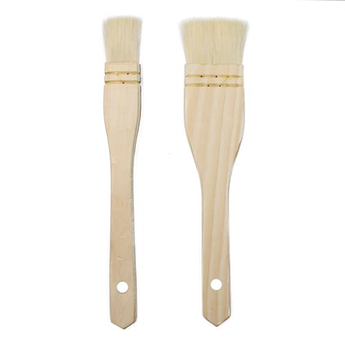 Septe Flat Hake Brushes, Wide Flat Bristles, 9x1,9x2Inches, 2 Pcs | Sheep Hair Hake Paint Brush with Wooden Handle, Suitable for Watercolor Painting, DIY Crafts, Pottery, Baking Pastry and BBQ - size: 9 x 1 Inches, 9 x 2 Inches