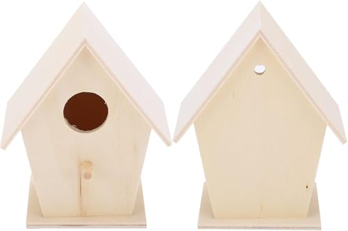 Wooden Bird House, DIY Bird Feeder Houses Unfinished Birdhouse Decorative for Decorations Indoors Gardens(Single layer No. 3)