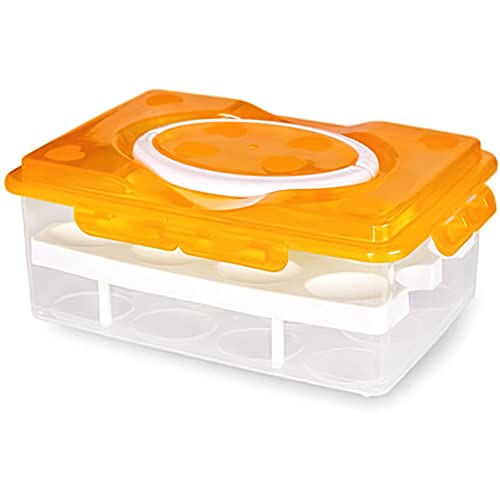 2 Tiers Egg Container Deviled Egg Carrier Eggs Holder with Handle Fridge Freezer Storage by DELIFUR (Orange) - color: Orange