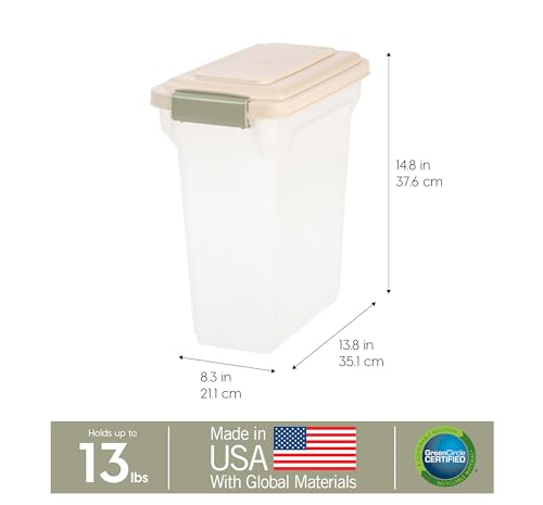 IRIS USA Dog Food Storage Container, Up to 13 lbs, Almond, Made in USA | BPA-Free, Airtight Seal, Best for Cat Food, Bird Seed, Chicken Feed, Pet Toys, Treats, Pellets - color: Almond