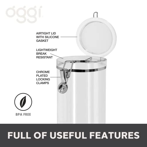 Oggi Medium-Sized Clear Canister with Clamp Lid, 61 oz - Large Airtight Food Storage Container, for Kitchen & Pantry Storage of Bulk, Dry Foods, Pasta, Flour, Sugar, Coffee, Rice, Tea, Spices & Herbs - size: 61-Fluid Ounce