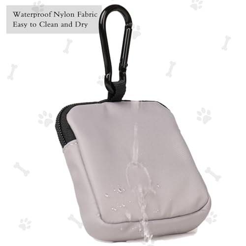 Dog Treat Pouch Pocket Sized Pet Puppy Training Pouch for Dog Training Behavior Aids, Waterproof Nylon Fabric Dog Poop Bag Holder, Hands Free Dog Walking Bag with Metal Carabiner (Grey) - color: Grey