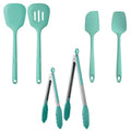 U-Taste 600ºF Silicone Turner Set 13.6in Solid Slotted & Spatula Set Heat Resistant & 600ºF Tongs Set 9 12inch Nonstick Stainless Handle(Aqua Sky)