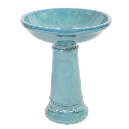 Sunnydaze Calais Glazed Ceramic Bird Bath for Outside, 25” H, Jade Green | 2.5 Gal Water Cap, 4” Deep Bird Bath Bowl, Heavy-Duty Garden Bird Bath, Easy 2-Piece Assembly, Tall Bird Bath for Outdoors