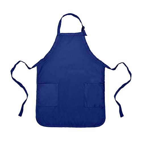DALIX Apron Commercial Restaurant Home Bib Spun Poly Cotton Kitchen Aprons (2 Pockets) in Navy Blue - color: Navy Blue