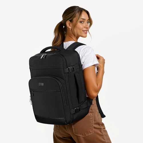 40L Travel Backpack for Women & Men: Flight Approved Carry On Backpack, TSA Personal Item Bag with Water Bottle Pocket, Weekender Essentials Backpacks fits 17" Laptop - Black - color: Black, size: X-Large