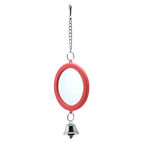 2PCS Bird Mirror with Bell Parrot Hanging Interactive Playing Toy for Cockatiel Parakeets Canaries Budgie Cage Accessories (Red) - color: Red