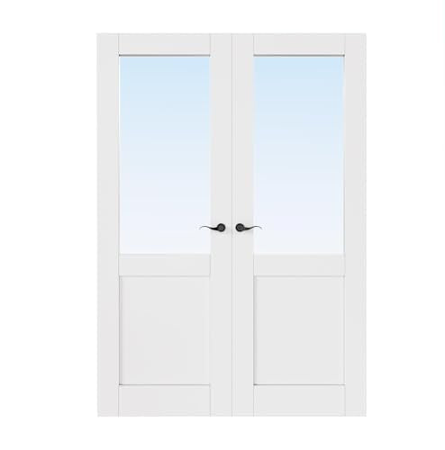 36x80 Interior French Door,Half Clear Glass Doors,Living Room Doors Prehung | Matte Black Hardware-Privacy Door Lever with Lock, Latch&Hinges, Solid Core,Tempered Glass,No PreDrill,Jamb Assembly Required - color: Half Lite, Black Hinges, size: 36x80 for 3