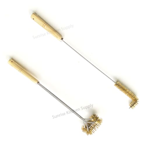 SUNRISE Fryer Brush with Long Handle (Brass, L and Double Brush) - color: Brass, size: L and Double Brush