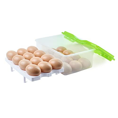 2 Tiers Egg Container Deviled Egg Carrier Eggs Holder with Handle Fridge Freezer Storage by DELIFUR (Green) - color: Green