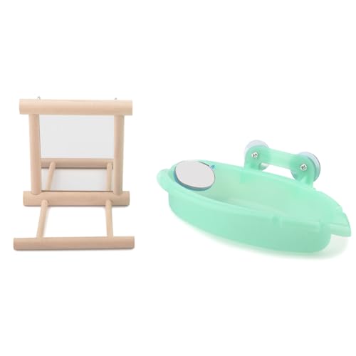 Wontee Bird Bath Parrot Bathing Tub Bird Mirror with Perch Toys for Budgies Parakeets Cockatiels Lovebirds Finches Canaries - color: Green