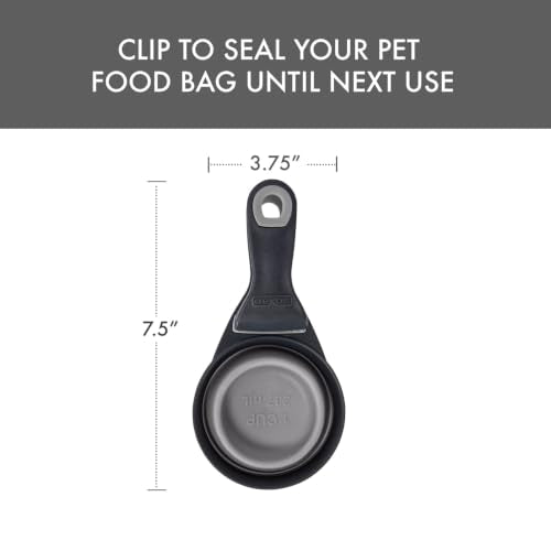 Dexas Popware for Pets Collapsible Klip Scoop, 3-in-1 Pet Food Scoop, Measuring Cup and Bag Clip, 1 Cup Capacity, Light Gray - color: Light Gray, size: 1 Cup Capacity