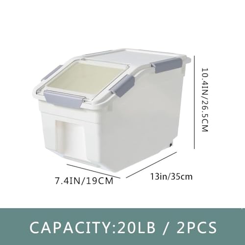 20Lb Food Storage Container with Scoop with Handle & Wheels, 2 Pack | Plastic Kitchen Pantry Organization for Rice Flour Pet Food Cereal Baking Supplies Dispenser Storage - color: 2 pack- 20 lb