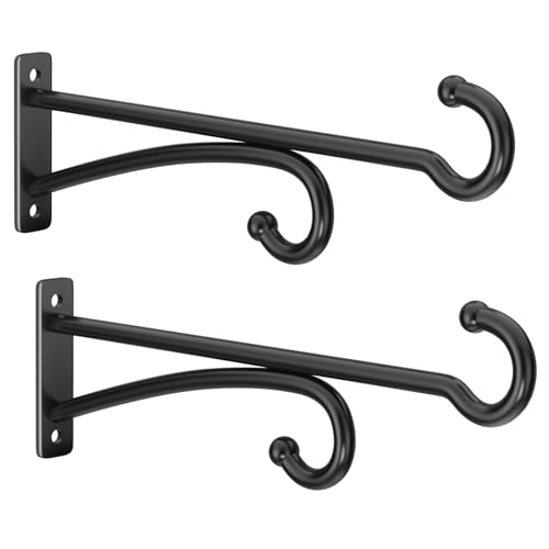12" Plant Hanger Hook Outdoor Indoor – Planter Hooks for Hanging Plants, Plant Wall Hooks, Brackets for Hanging Plants, Baskets, Wind Chimes, Bird Feeders, Lanterns, Bird Houses (Black, Metal, 2-Pack) - color: Black, size: 12 Inch