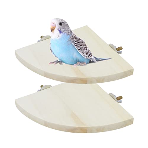Wontee Bird Perch Stand 2 Pack Wooden Platform Corner Ledge for Budgies Cockatiels Conures African Greys Rats Gerbils Chinchillas Squirrels (S (5.1"x5.1")