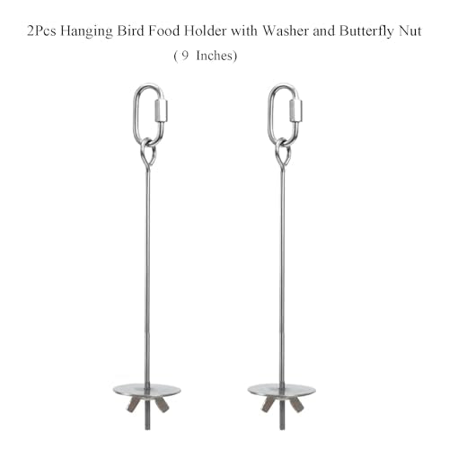 2pcs Hanging Bird Treat Skewer Parrot Fruit Feeder with Washer, 9 Inch Stainless Steel Bird Food Holder Parrot Fruit Food Skewer Parakeet Treat Holder Feeder for Parakeet Conure, LXLVOUEG - size: Nut-9inches-2P