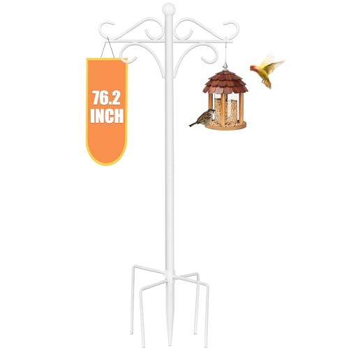 TORASO Double Shepherds Hooks for Outdoor,76.2" High Bird Feeder Pole,White | Hummingbird Feeder Stand, Suitable for Wedding/Hanging Garden/Flower Basket/Lantern/Bird Nests - color: White