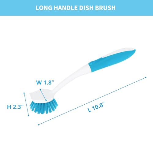 Dish Brush with Handle, 2 Pack Scrub Brushes, Blue | Built-in Scraper, For Cleaning Kitchen, Pots, Pans and Sink, Scrubber Washing Tools - color: Blue