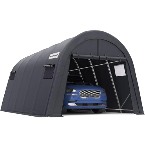 KING BIRD 12' x 20' Round Carport Heavy Duty with Roll-up Ventilated Windows for SUV, Full-Size Truck and Boat, Car Canopy Outdoor Boat Shelter with Reinforced Ground Bars - size: 12'X20’