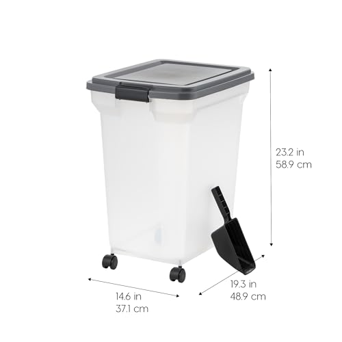 IRIS USA Dog Food Storage Container, Up to 58 lbs, Dark Gray, Made in USA | Includes 2-Cup Scoop & Wheels, Airtight Seal, BPA-Free, Bird Seed, Cat food, Cat Litter, Chicken Feed, Pellets - color: Dark Gray, size: 58 lbs